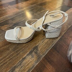 Elegant Pearl-Embellished White Heels